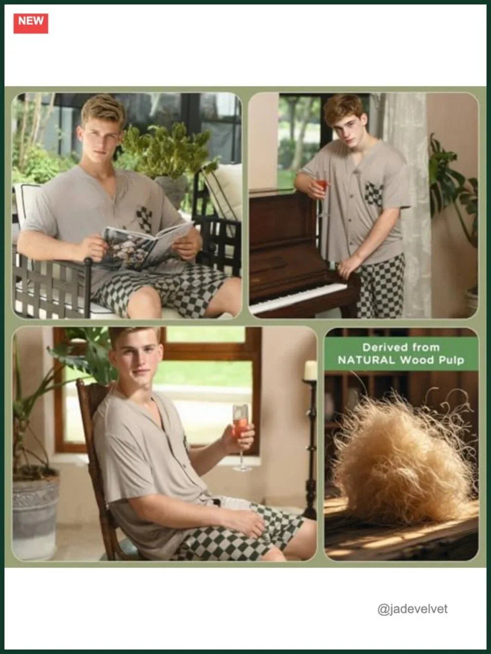Men's Modal Pajama Set Short Sleeve Sleepwear Summer Cooling Pjs with Pocket